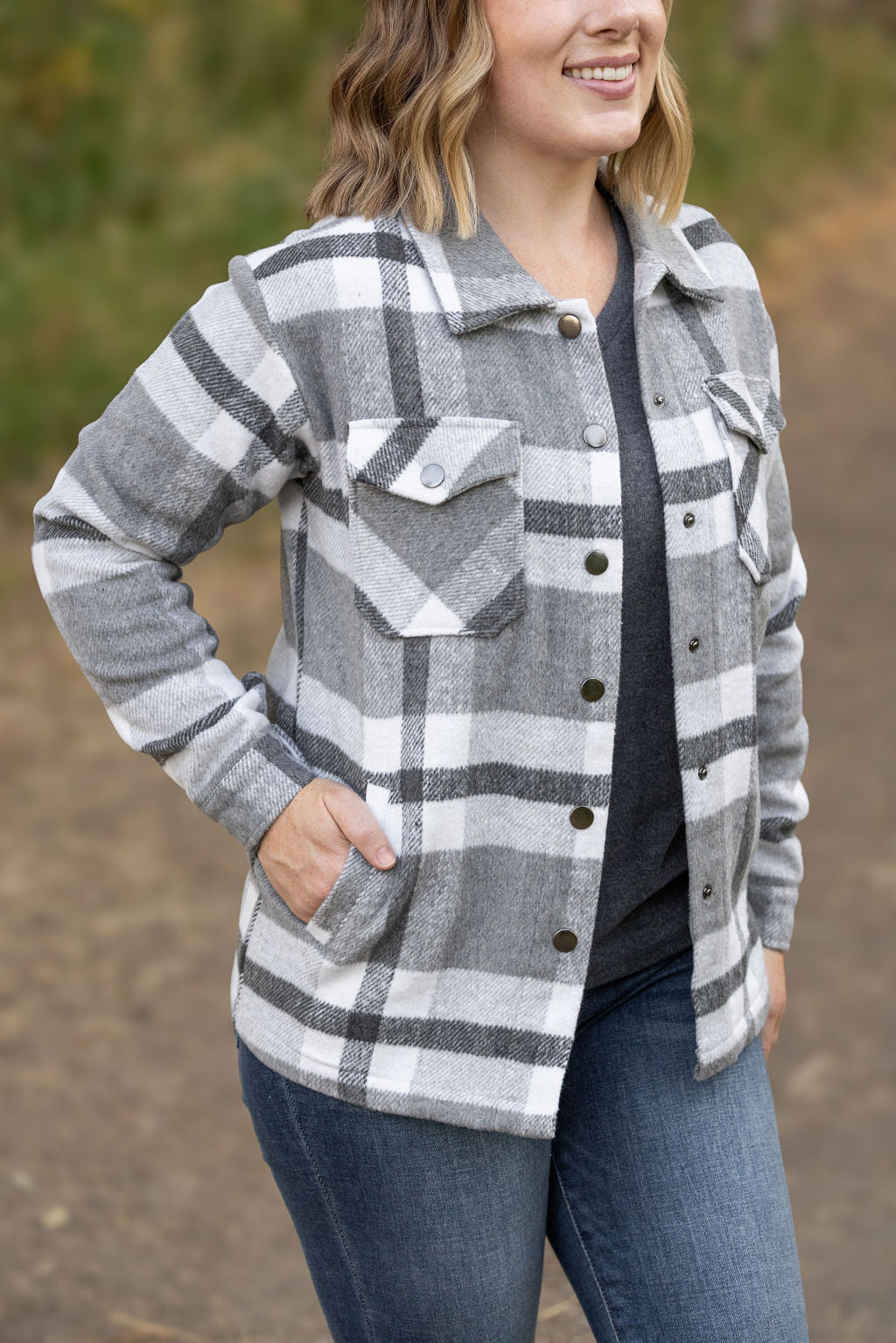 Norah Plaid Shacket - Classic Grey and White