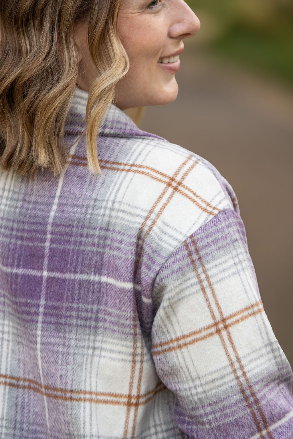 Norah Plaid Shacket - Purple and Gold