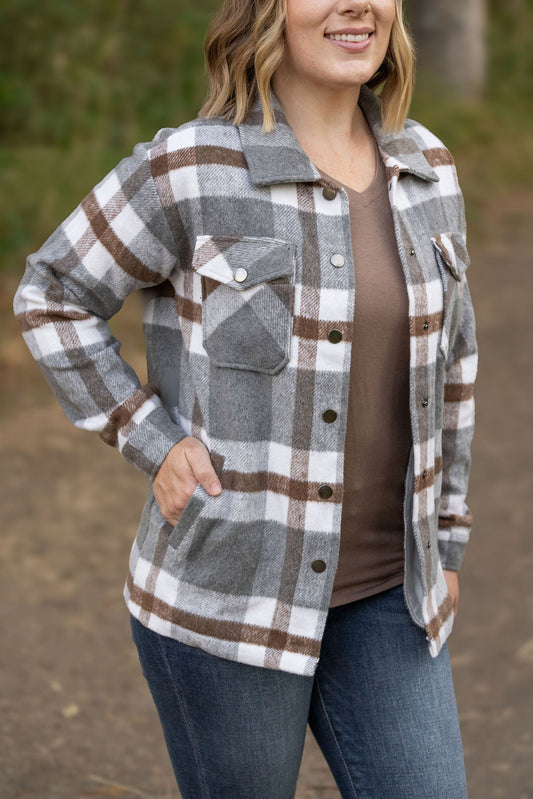 Norah Plaid Shacket - Grey and Tan