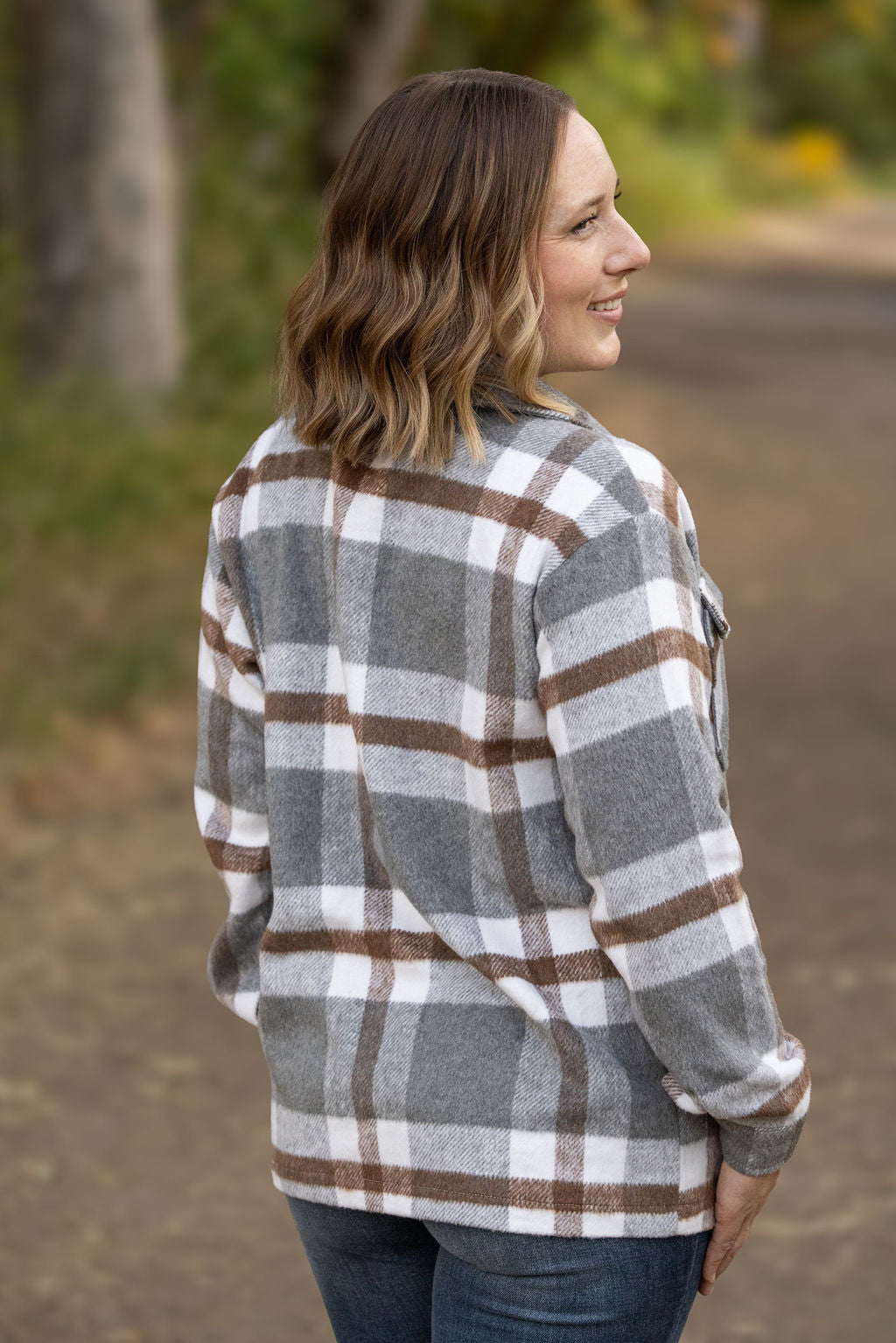 Norah Plaid Shacket - Grey and Tan