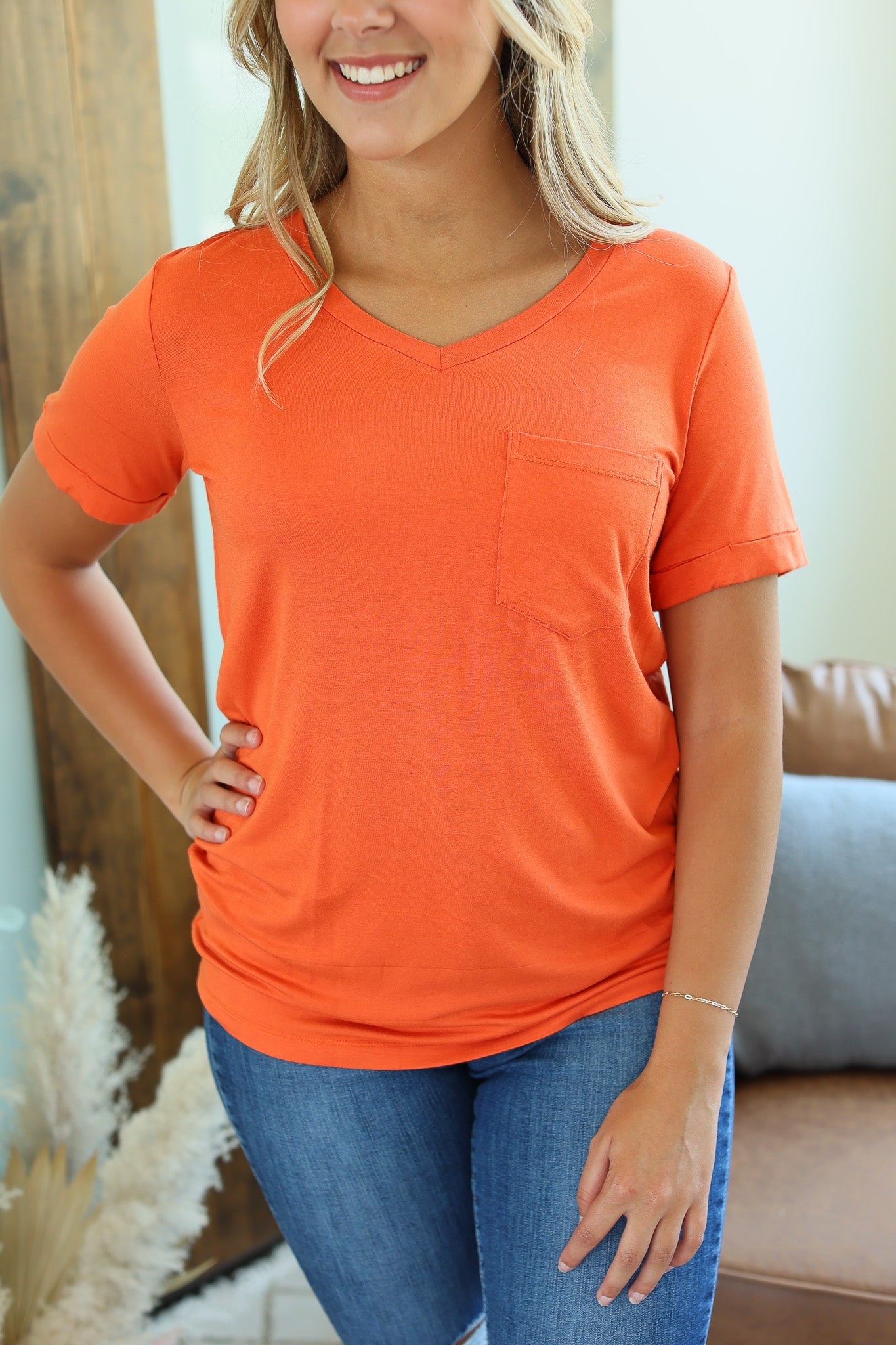 Sophie Pocket Tee - Pumpkin