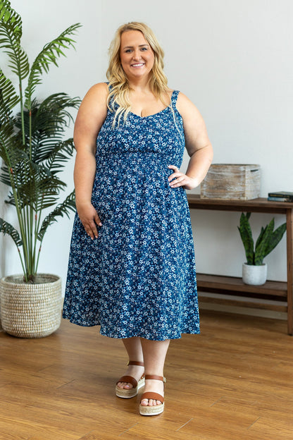 Cassidy Midi Dress - Blue Floral Mix