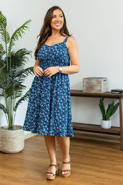 Cassidy Midi Dress - Blue Floral Mix