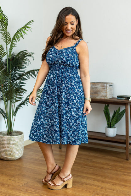 Cassidy Midi Dress - Blue Floral Mix