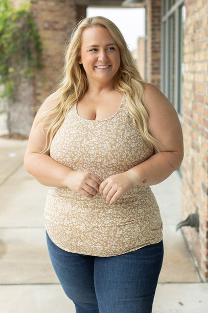 Luxe Crew Tank - Tan Floral