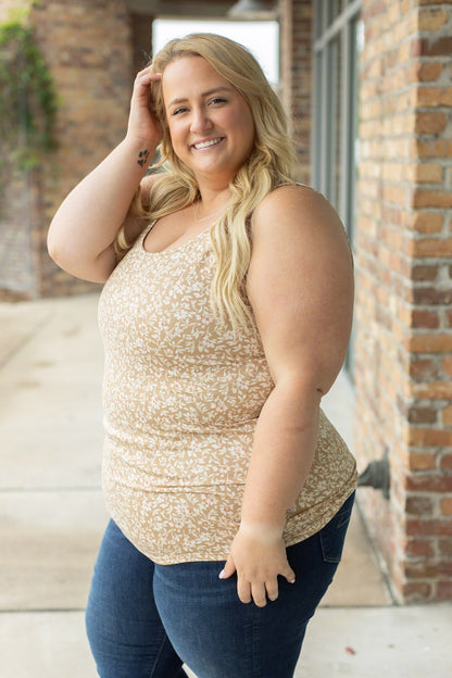 Luxe Crew Tank - Tan Floral