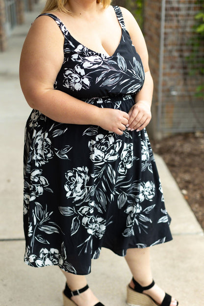 Cassidy Midi Dress - Black and White Floral