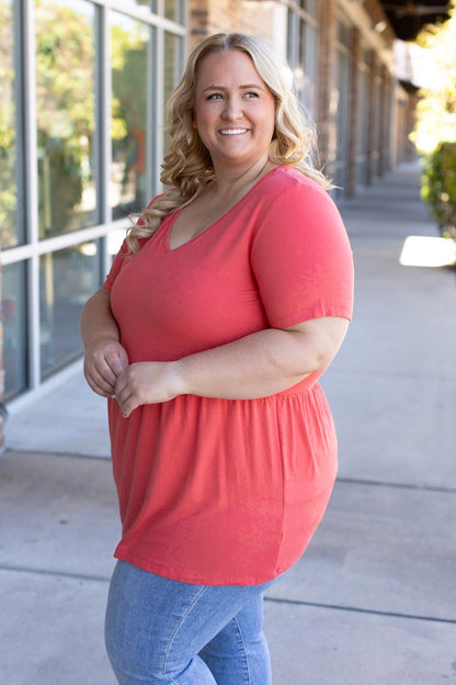 Sarah Ruffle Short Sleeve - Deep Coral