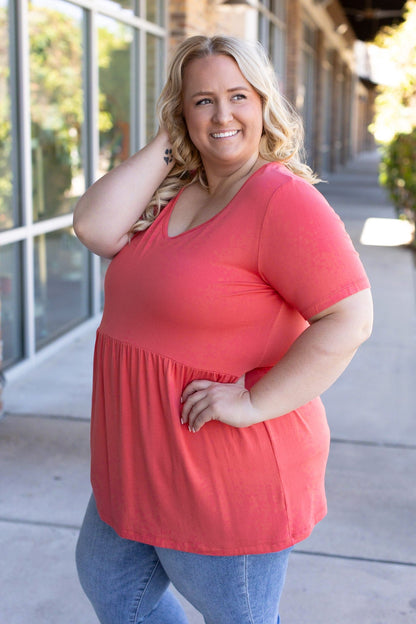 Sarah Ruffle Short Sleeve - Deep Coral