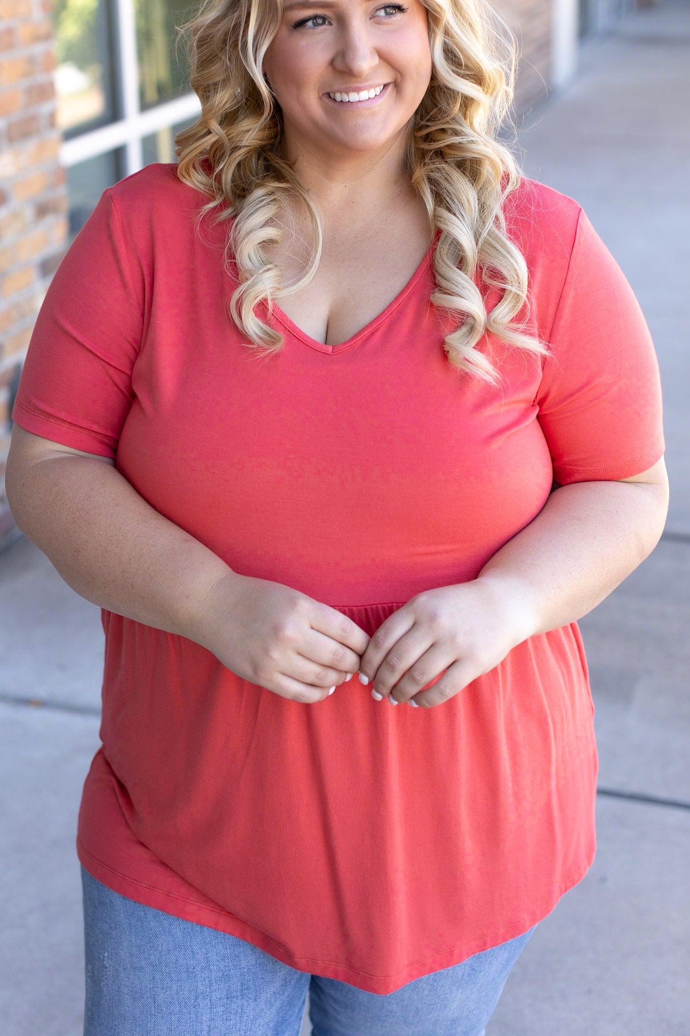 Sarah Ruffle Short Sleeve - Deep Coral