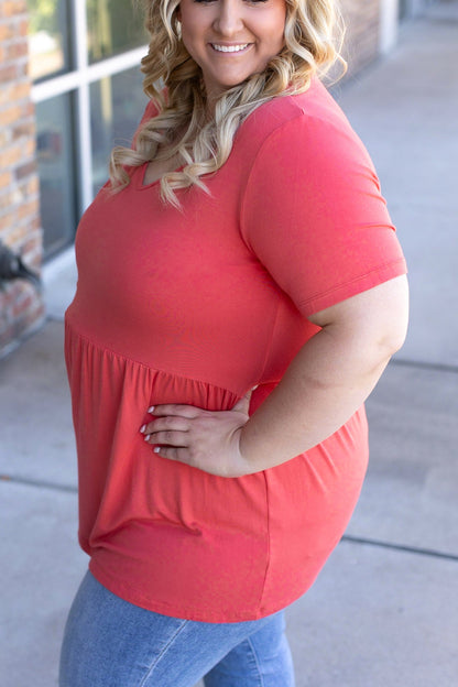 Sarah Ruffle Short Sleeve - Deep Coral