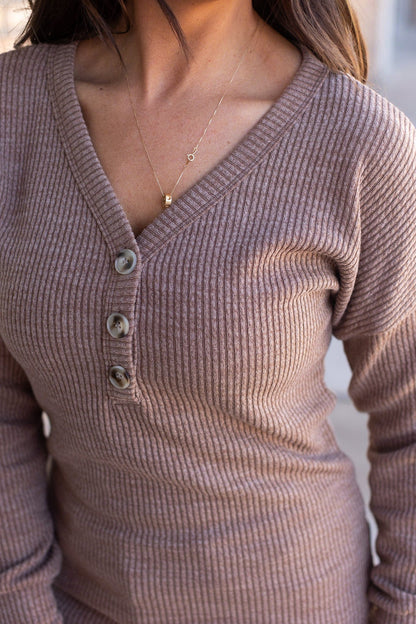 Brittney Button Sweater - Mocha