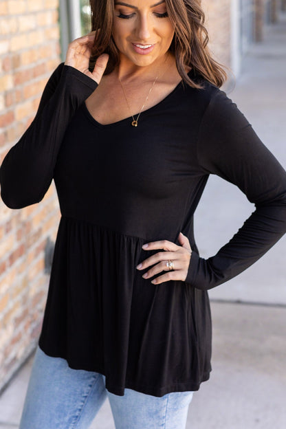 Long Sleeve Sarah Ruffle - Black