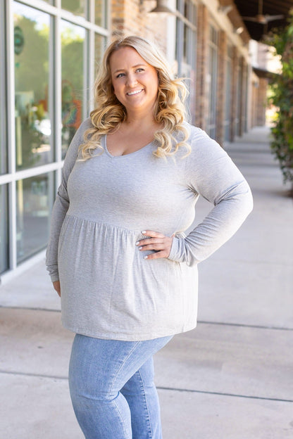 Long Sleeve Sarah Ruffle - Light Grey