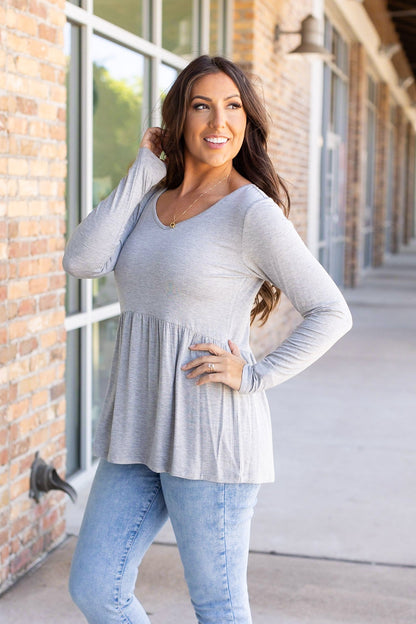 Long Sleeve Sarah Ruffle - Light Grey