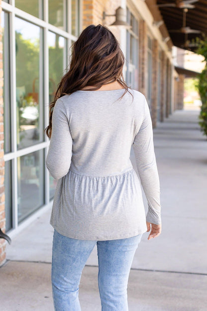 Long Sleeve Sarah Ruffle - Light Grey