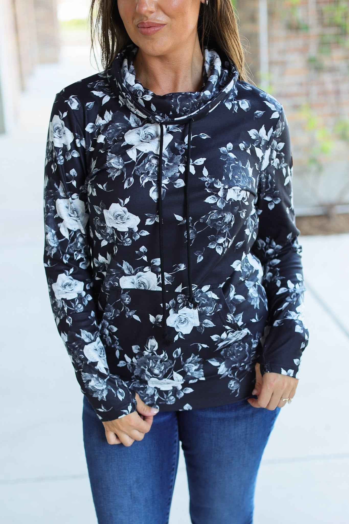 Soft Funnel Neck - Black Floral