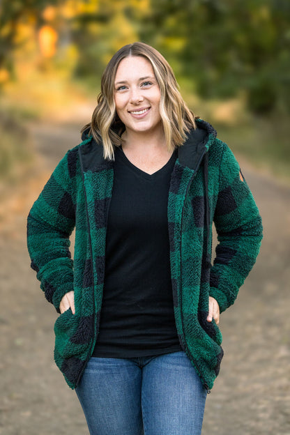 Sherpa Fullzip Hoodie - Green Plaid