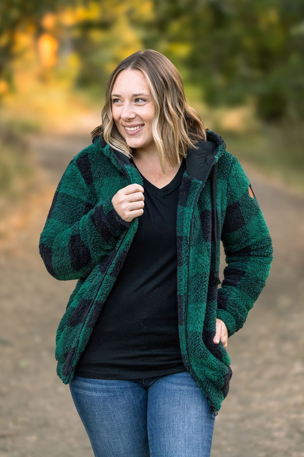 Sherpa Fullzip Hoodie - Green Plaid