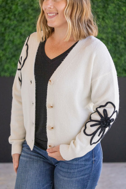 Black Floral Sweater Cardigan