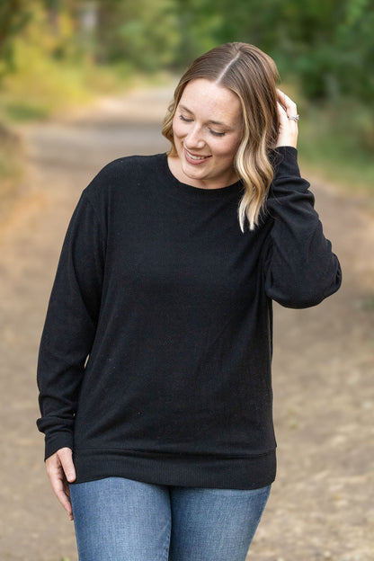 Corrine Ribbed Pullover Top - Black