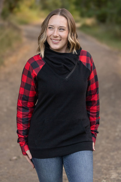 Zoey ZipCowl - Black and Buffalo Plaid