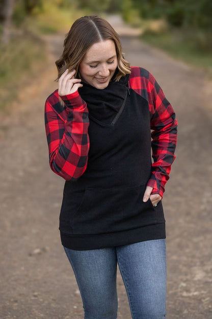 Zoey ZipCowl - Black and Buffalo Plaid