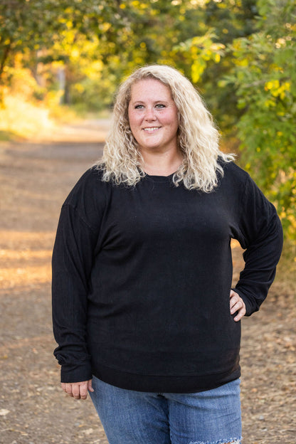 Corrine Ribbed Pullover Top - Black