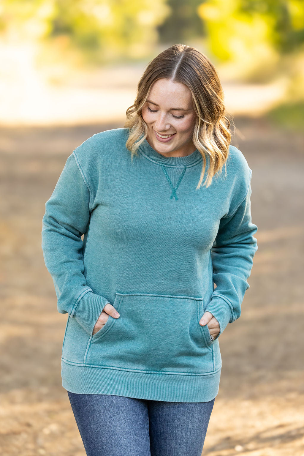 Vintage Wash Pocket Pullover - Teal