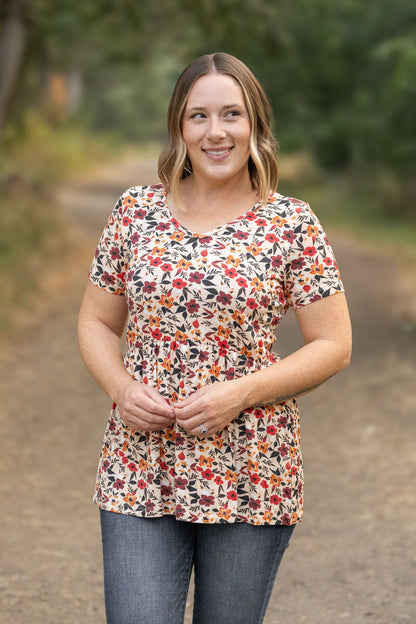 Sarah Ruffle Short Sleeve - Red Floral