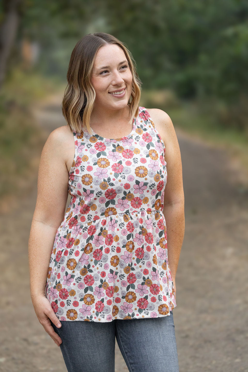 Renee Ruffle Tank - Fall Boho Floral