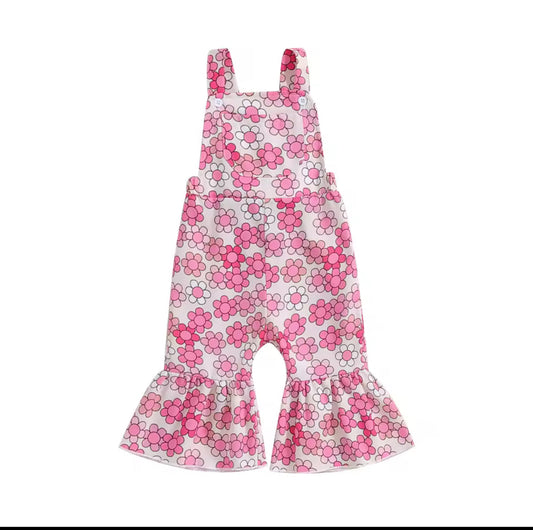 Pink Floral Button Bell Overalls-PREORDER