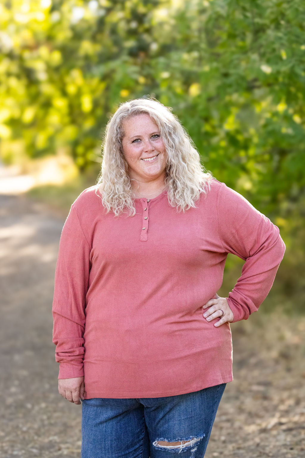 Brielle Henley Ribbed Long Sleeve - Terra Cotta