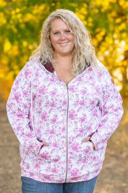 Classic Fullzip Hoodie - Pink Floral and Burgundy