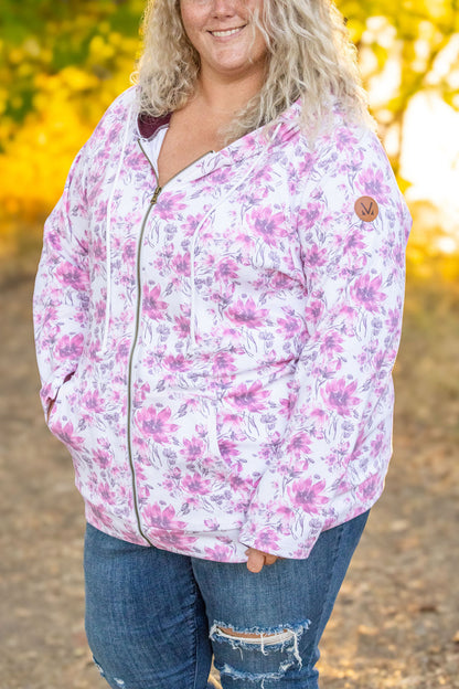 Classic Fullzip Hoodie - Pink Floral and Burgundy