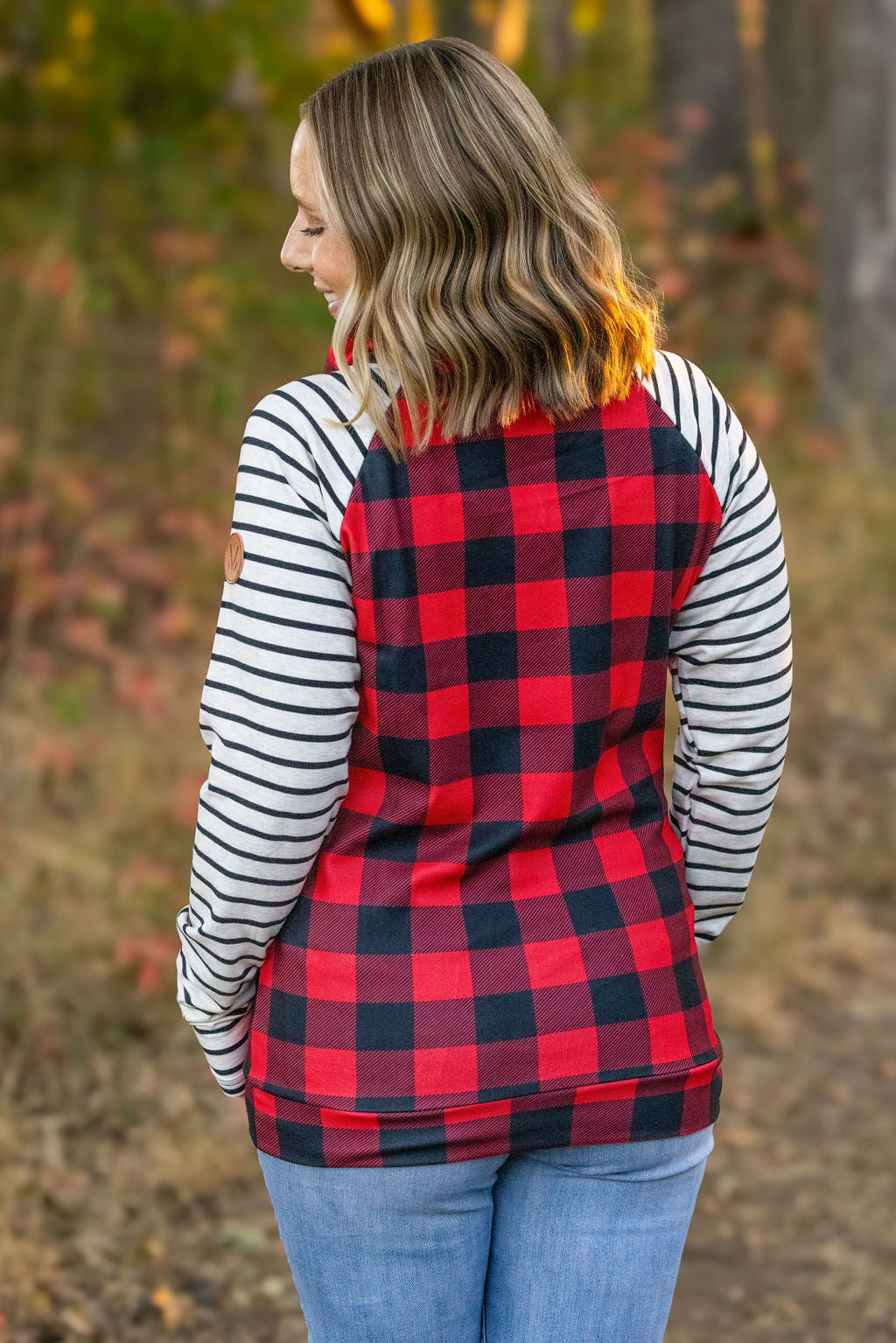 Zoey ZipCowl - Buffalo Plaid and Oatmeal Stripes