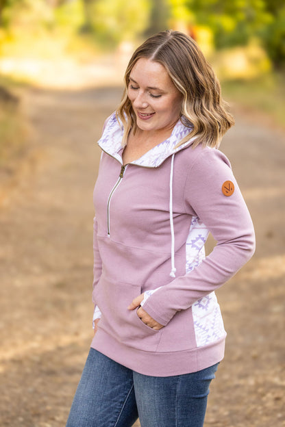 HalfZip Hoodie - Mauve and White Geometric