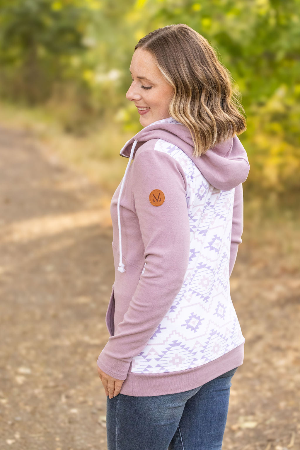 HalfZip Hoodie - Mauve and White Geometric