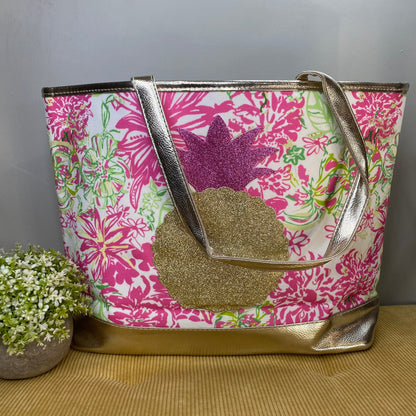 Carry On Bag - Pink Green Floral with Pineapple