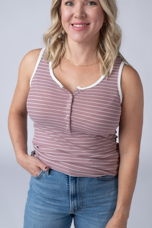 Shiloh Button Snap Tank - Dusty Rose