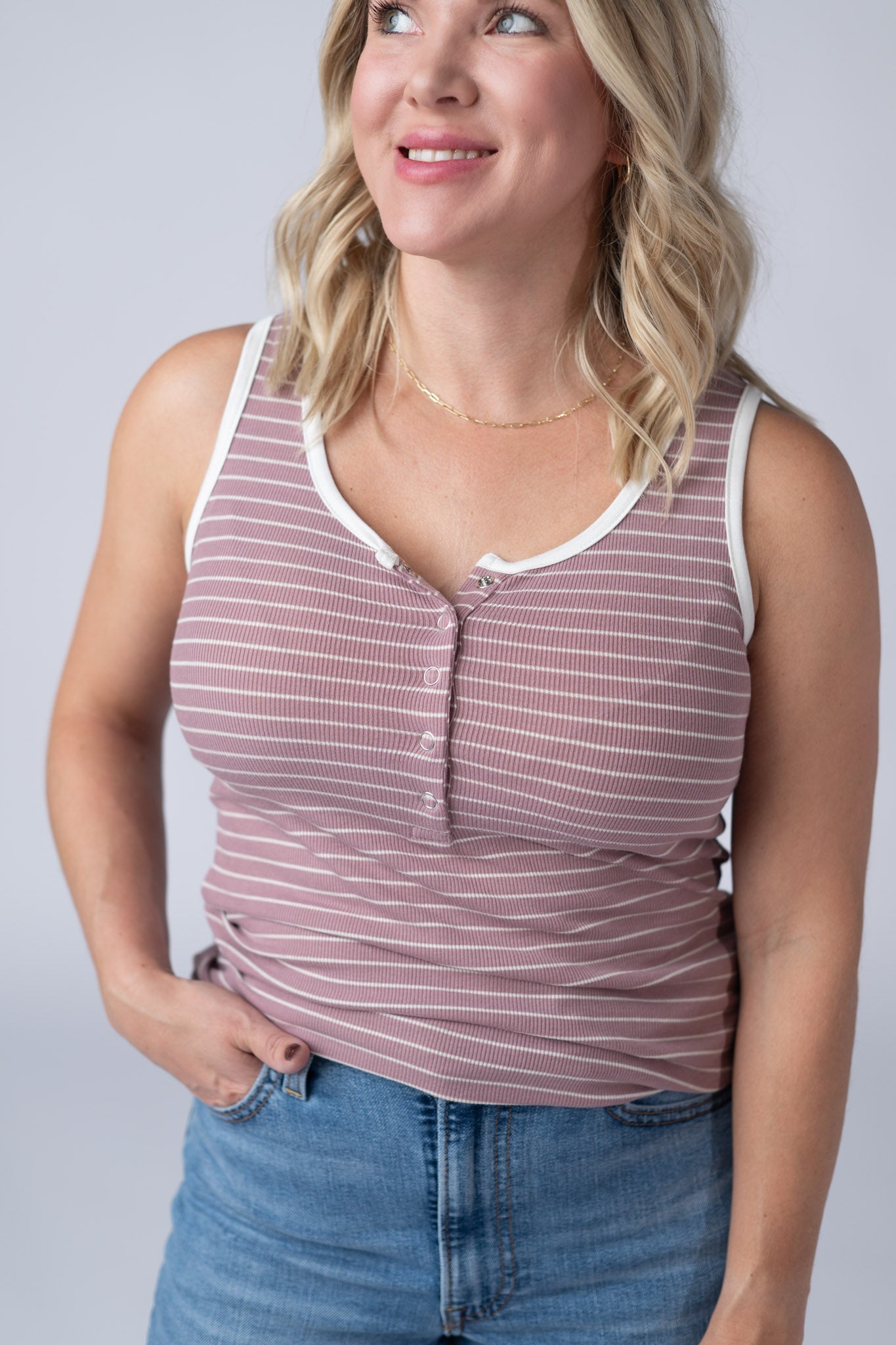 Shiloh Button Snap Tank - Dusty Rose