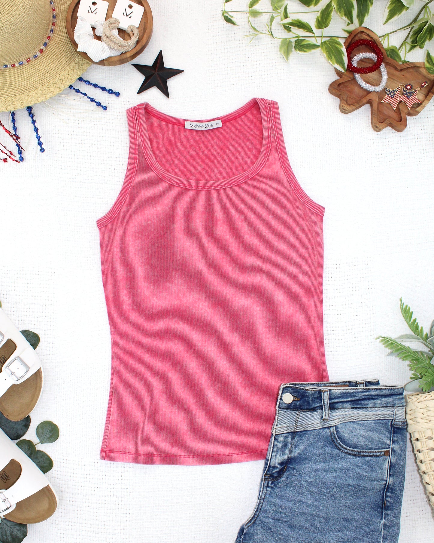 Audrey Vintage Wash Tank - Red