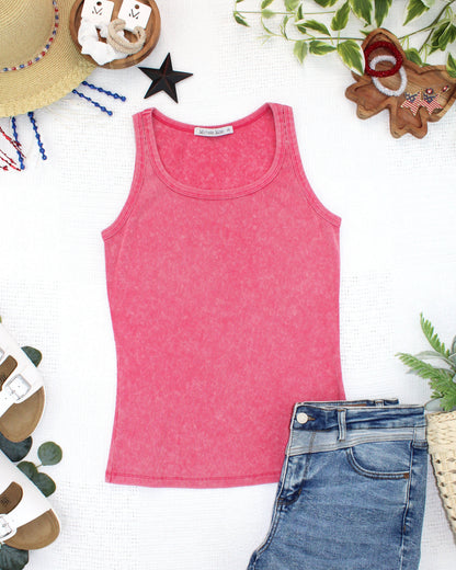 Audrey Vintage Wash Tank - Red