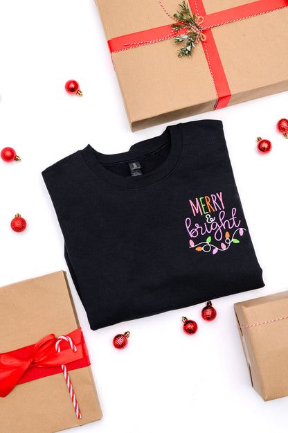 PREORDER: Merry & Bright Embroidered Sweatshirt in Black