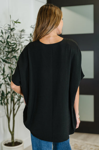 Coastal Ease V-Neck Top in Black