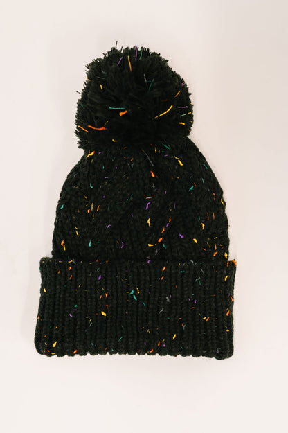 Cover Your Ears Pom Pom Beanie in Black