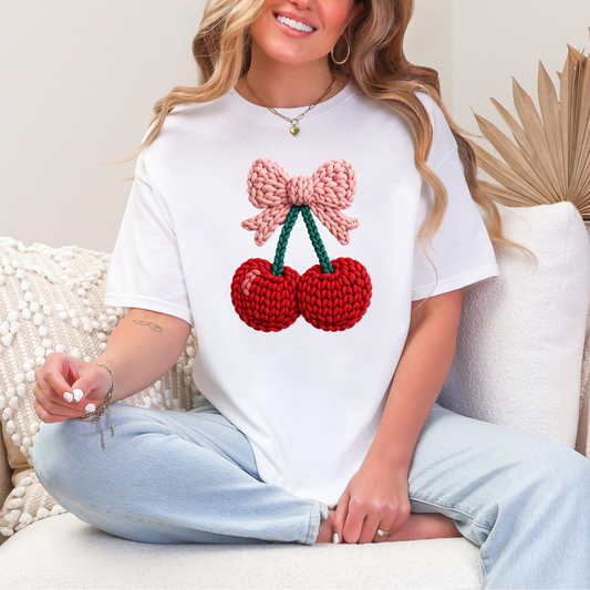 Crochet Cherry Graphic Tee and Sweatshirt