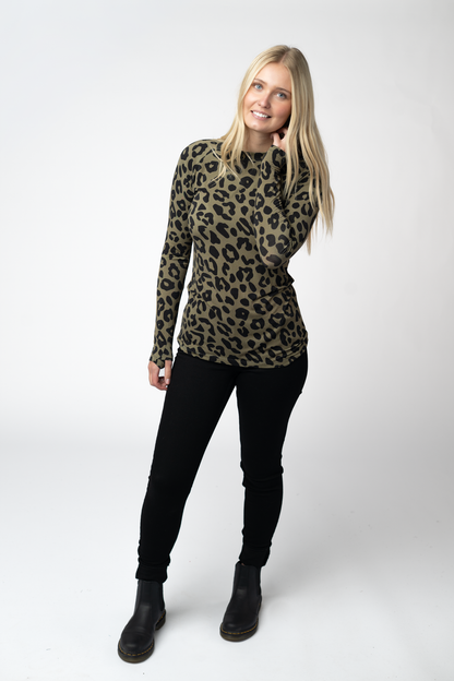 Blair Long Sleeve Top - Olive Animal Print