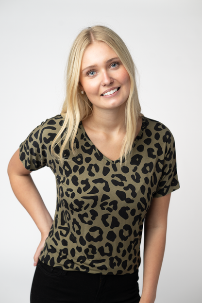 Chloe Cozy Top - Olive Animal Print