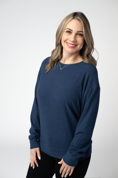 Corrine Ribbed Pullover Top - Navy